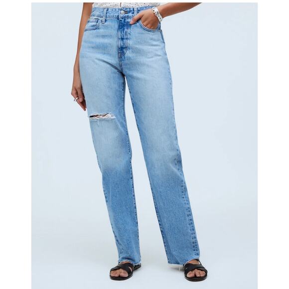 Madewell The 90s Straight Light Wash Jeans Distressed Hem Streetwear Size 24 NWT - Picture 2 of 13